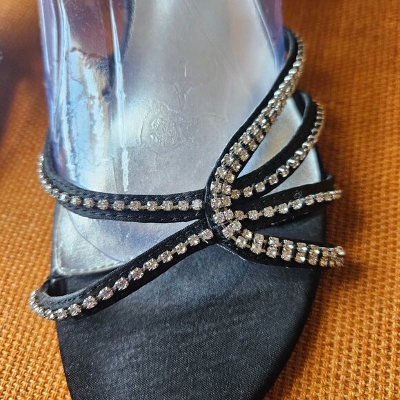 B BAKERS Black Satin Mallorie Sandals with Rhinestone Embellishments Sz 8.5B - Picture 5 of 9